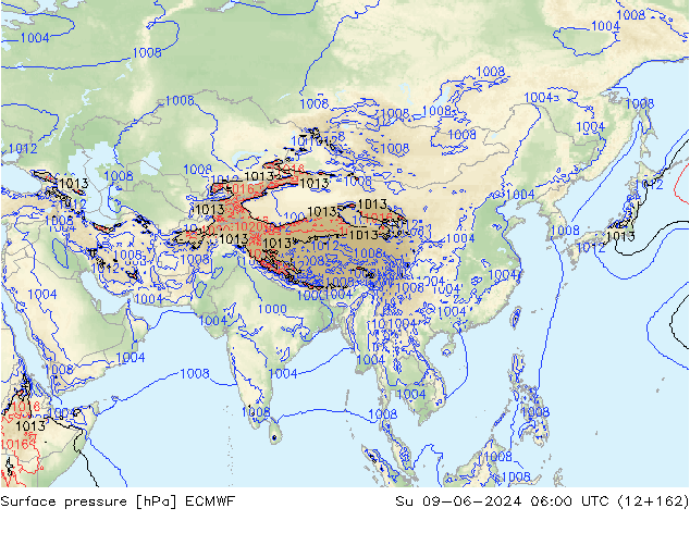 Pressione al suolo ECMWF dom 09.06.2024 06 UTC