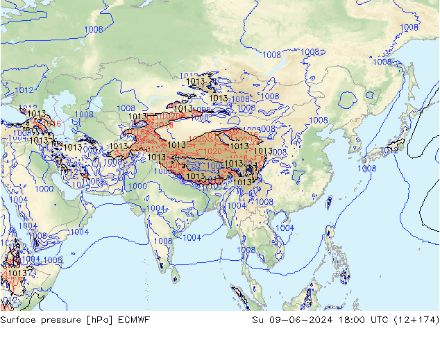 Surface pressure ECMWF Su 09.06.2024 18 UTC