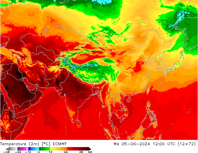 Temperatuurkaart (2m) ECMWF wo 05.06.2024 12 UTC
