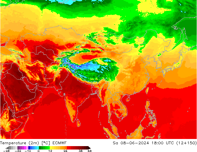 Temperature (2m) ECMWF So 08.06.2024 18 UTC