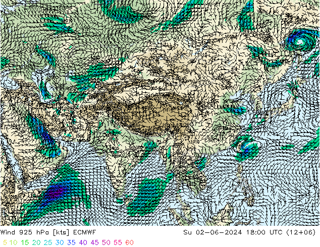 Wind 925 hPa ECMWF Su 02.06.2024 18 UTC