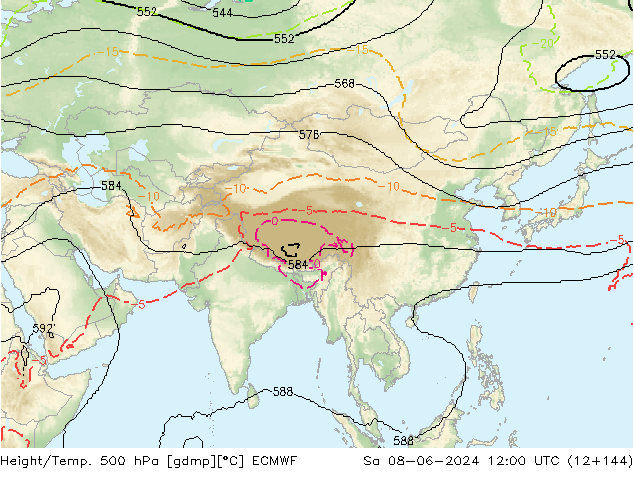 Hoogte/Temp. 500 hPa ECMWF za 08.06.2024 12 UTC