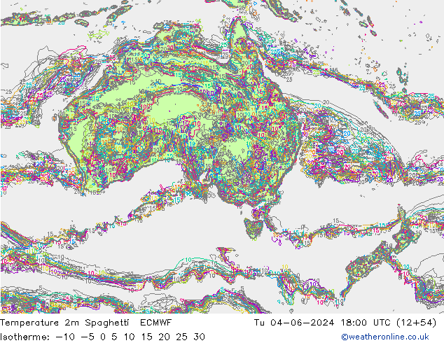 mapa temperatury 2m Spaghetti ECMWF wto. 04.06.2024 18 UTC