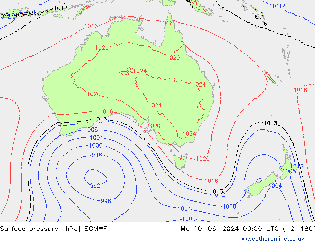 Presión superficial ECMWF lun 10.06.2024 00 UTC