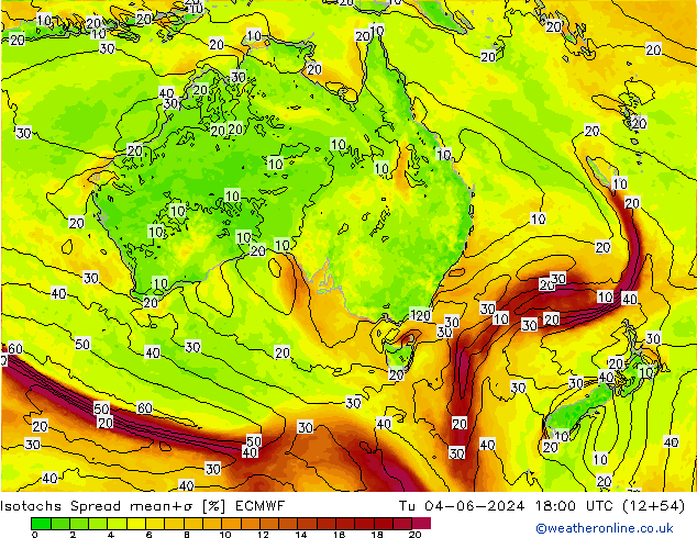 Isotachs Spread ECMWF Út 04.06.2024 18 UTC