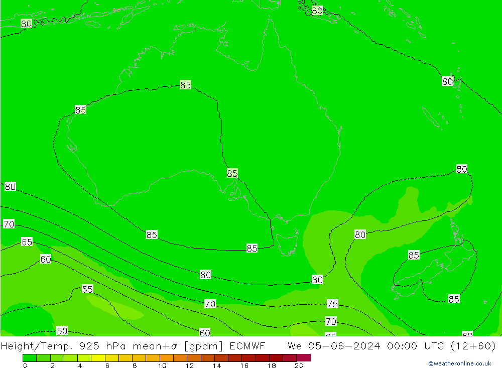 Hoogte/Temp. 925 hPa ECMWF wo 05.06.2024 00 UTC