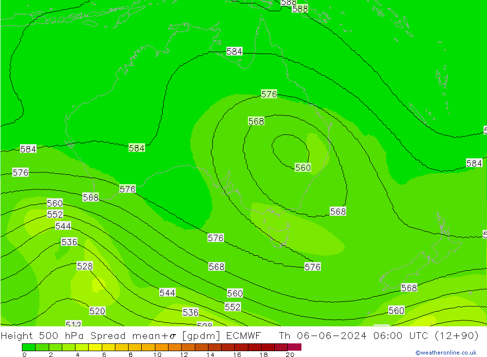 Height 500 hPa Spread ECMWF Qui 06.06.2024 06 UTC