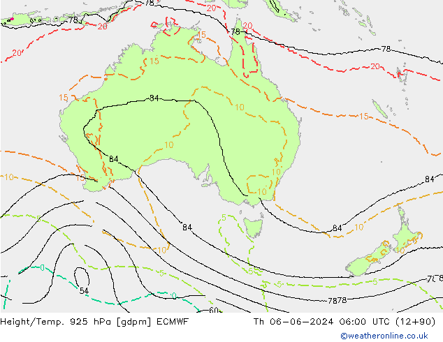 Hoogte/Temp. 925 hPa ECMWF do 06.06.2024 06 UTC