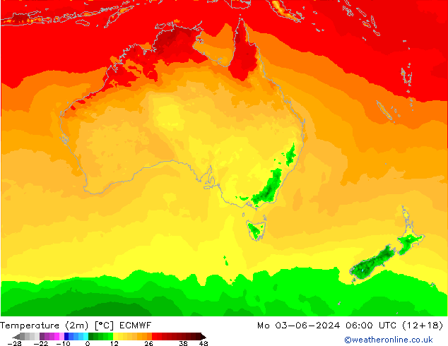 température (2m) ECMWF lun 03.06.2024 06 UTC