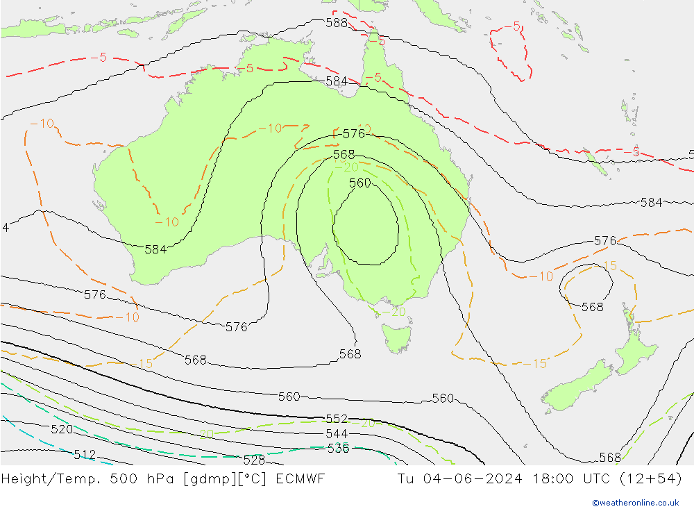 Hoogte/Temp. 500 hPa ECMWF di 04.06.2024 18 UTC