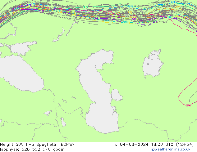 Height 500 hPa Spaghetti ECMWF Tu 04.06.2024 18 UTC