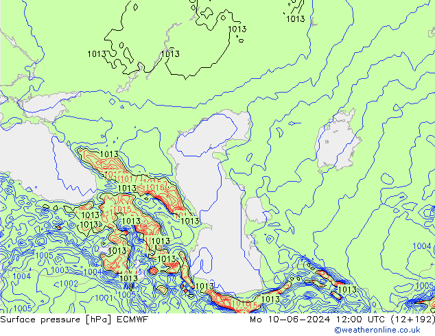 Atmosférický tlak ECMWF Po 10.06.2024 12 UTC