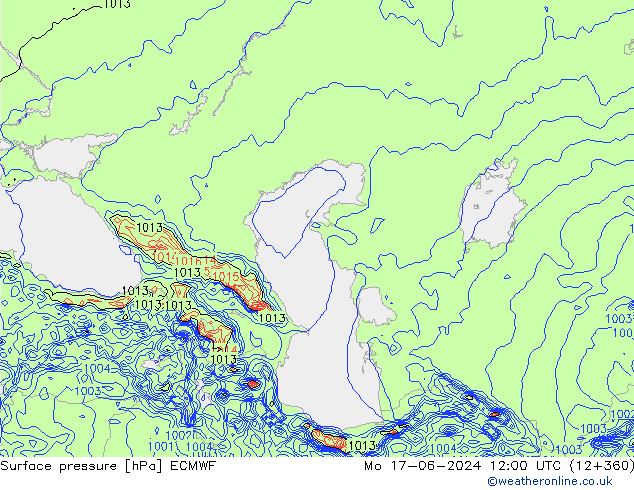 Luchtdruk (Grond) ECMWF ma 17.06.2024 12 UTC
