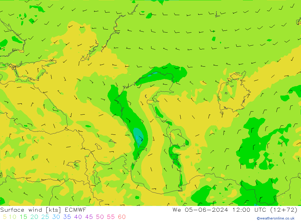 Wind 10 m ECMWF wo 05.06.2024 12 UTC