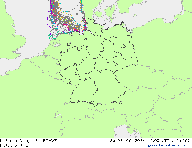 Izotacha Spaghetti ECMWF nie. 02.06.2024 18 UTC