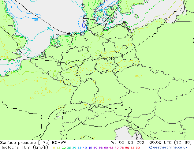 Isotachen (km/h) ECMWF wo 05.06.2024 00 UTC