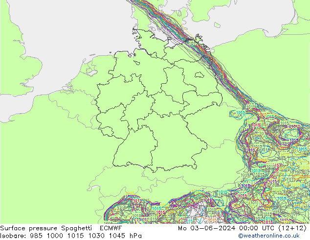 Bodendruck Spaghetti ECMWF Mo 03.06.2024 00 UTC