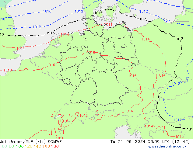 джет/приземное давление ECMWF вт 04.06.2024 06 UTC