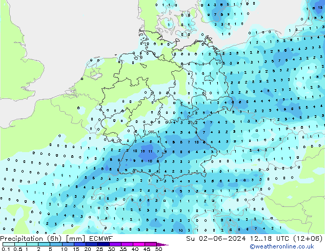 осадки (6h) ECMWF Вс 02.06.2024 18 UTC