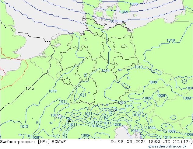 pressão do solo ECMWF Dom 09.06.2024 18 UTC