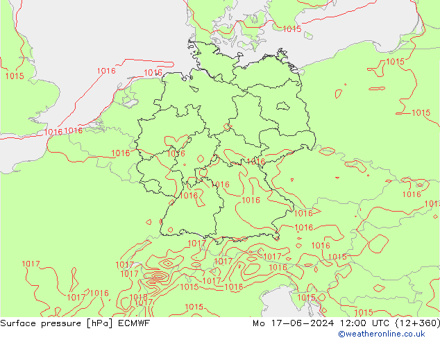 Bodendruck ECMWF Mo 17.06.2024 12 UTC
