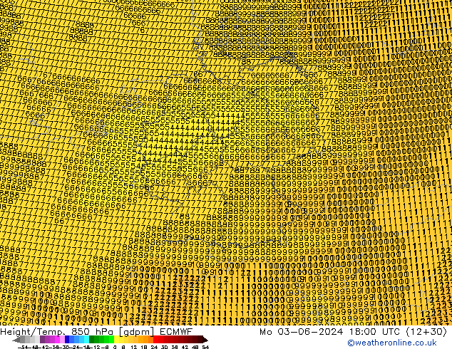 Height/Temp. 850 hPa ECMWF Mo 03.06.2024 18 UTC