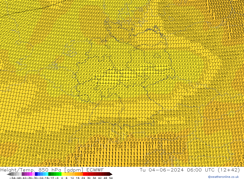 Hoogte/Temp. 850 hPa ECMWF di 04.06.2024 06 UTC