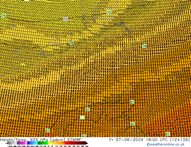 Hoogte/Temp. 925 hPa ECMWF vr 07.06.2024 18 UTC