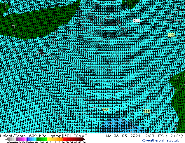 Hoogte/Temp. 500 hPa ECMWF ma 03.06.2024 12 UTC