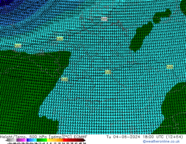 Height/Temp. 500 hPa ECMWF Di 04.06.2024 18 UTC