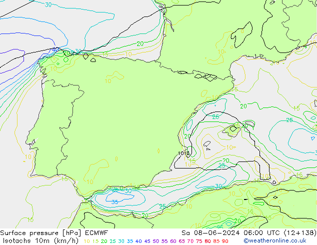 Eşrüzgar Hızları (km/sa) ECMWF Cts 08.06.2024 06 UTC