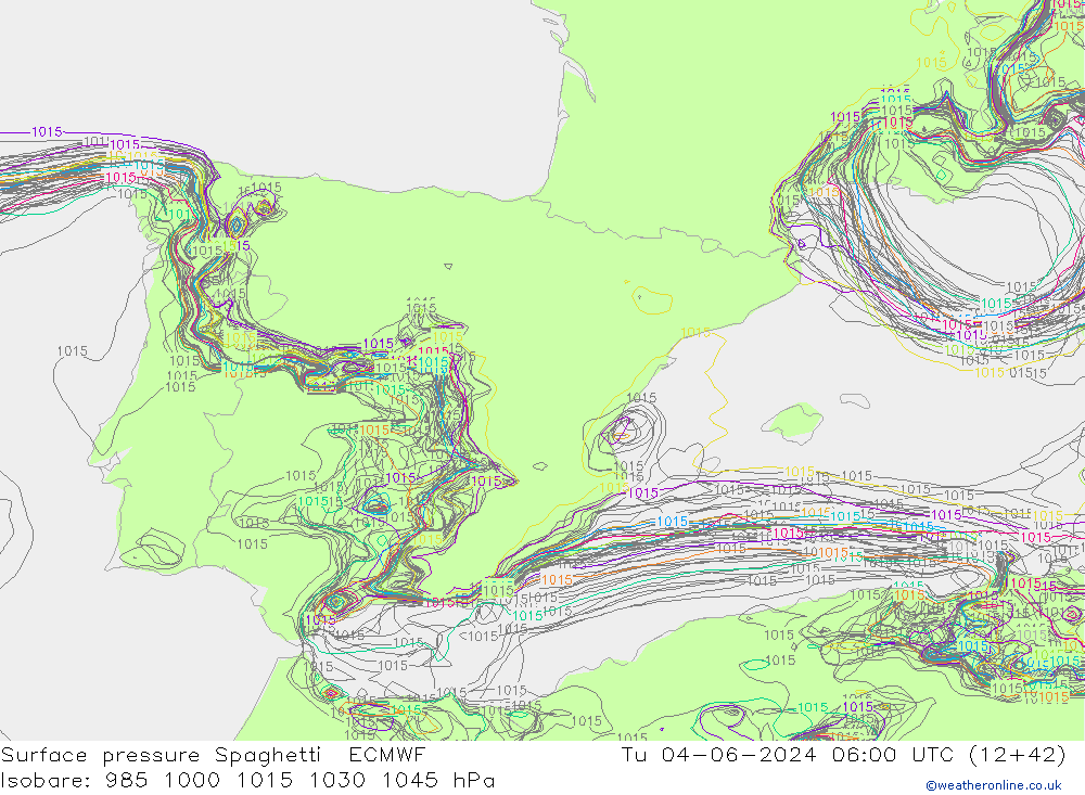 Luchtdruk op zeeniveau Spaghetti ECMWF di 04.06.2024 06 UTC