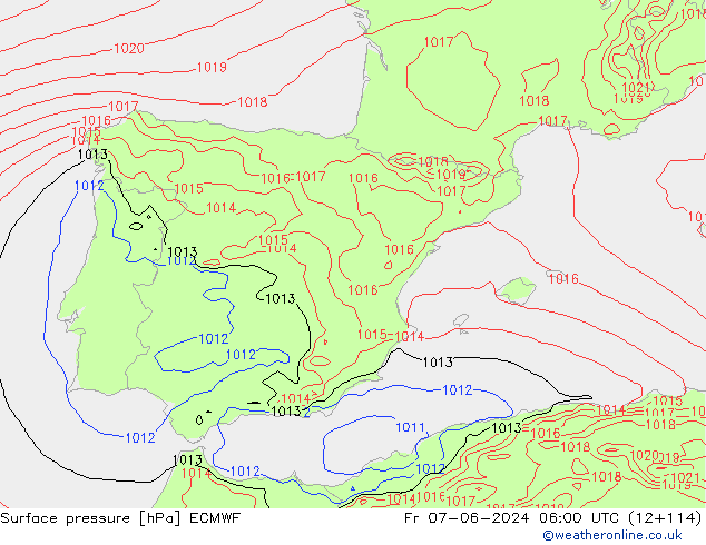 Surface pressure ECMWF Fr 07.06.2024 06 UTC