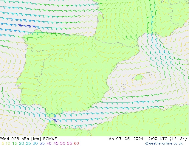 wiatr 925 hPa ECMWF pon. 03.06.2024 12 UTC