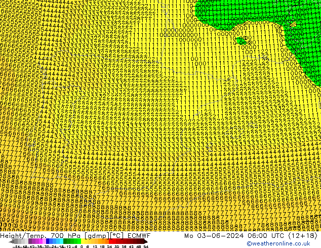 Height/Temp. 700 hPa ECMWF Mo 03.06.2024 06 UTC