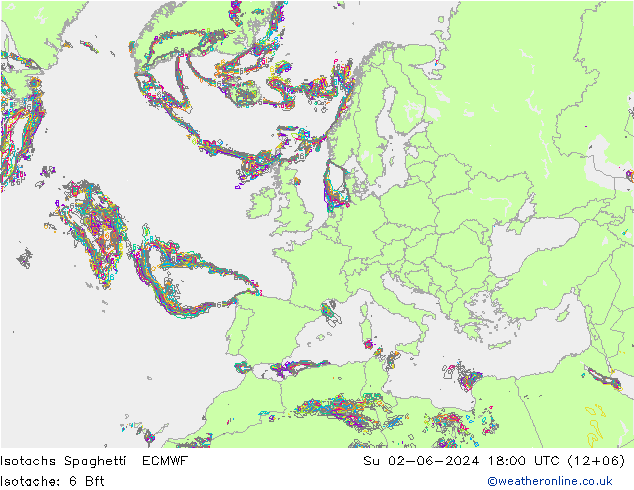 Eşrüzgar Hızları Spaghetti ECMWF Paz 02.06.2024 18 UTC