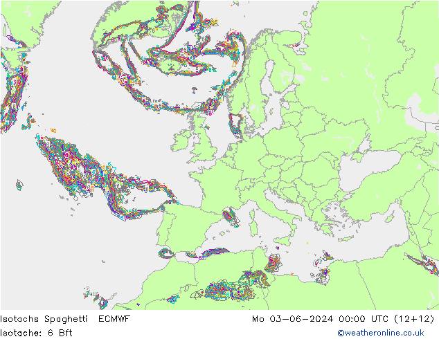 Isotachen Spaghetti ECMWF Mo 03.06.2024 00 UTC