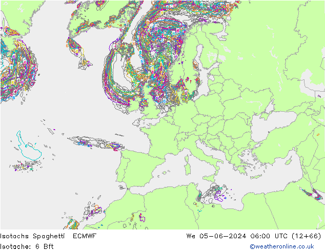 Isotachen Spaghetti ECMWF wo 05.06.2024 06 UTC