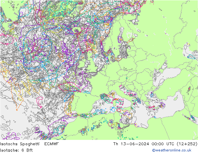 Isotaca Spaghetti ECMWF jue 13.06.2024 00 UTC