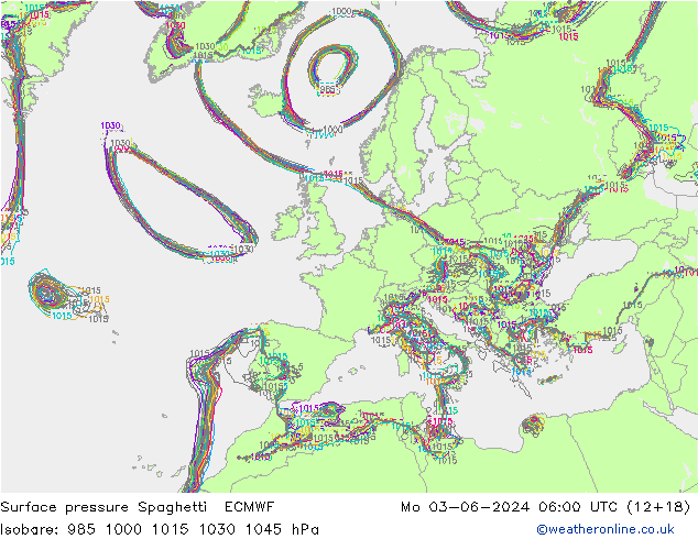 приземное давление Spaghetti ECMWF пн 03.06.2024 06 UTC