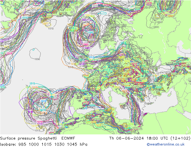 приземное давление Spaghetti ECMWF чт 06.06.2024 18 UTC