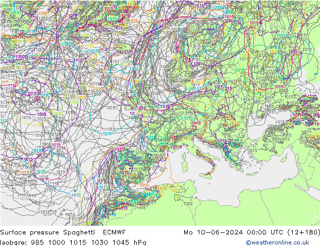 Surface pressure Spaghetti ECMWF Mo 10.06.2024 00 UTC