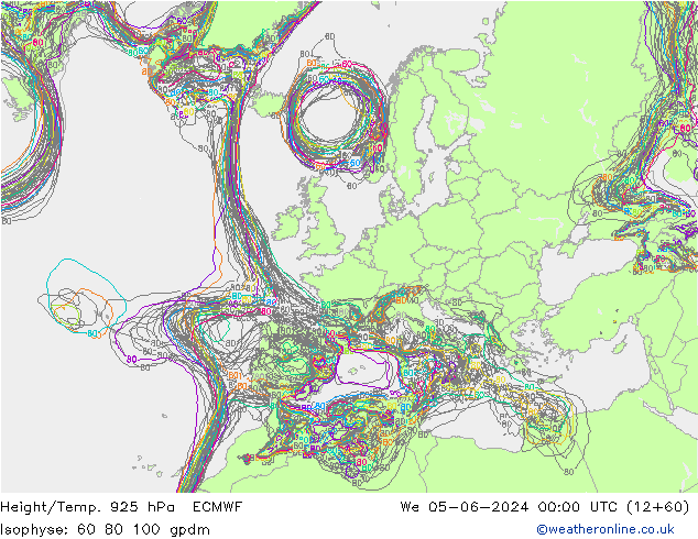 Height/Temp. 925 hPa ECMWF We 05.06.2024 00 UTC