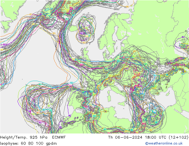 Height/Temp. 925 hPa ECMWF gio 06.06.2024 18 UTC