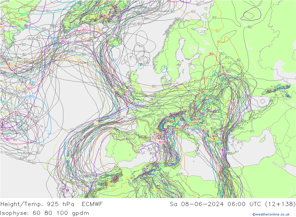 Yükseklik/Sıc. 925 hPa ECMWF Cts 08.06.2024 06 UTC