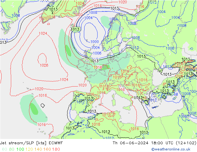 Jet stream/SLP ECMWF Th 06.06.2024 18 UTC