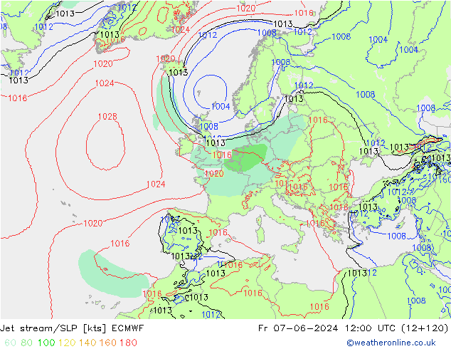 Jet stream/SLP ECMWF Fr 07.06.2024 12 UTC