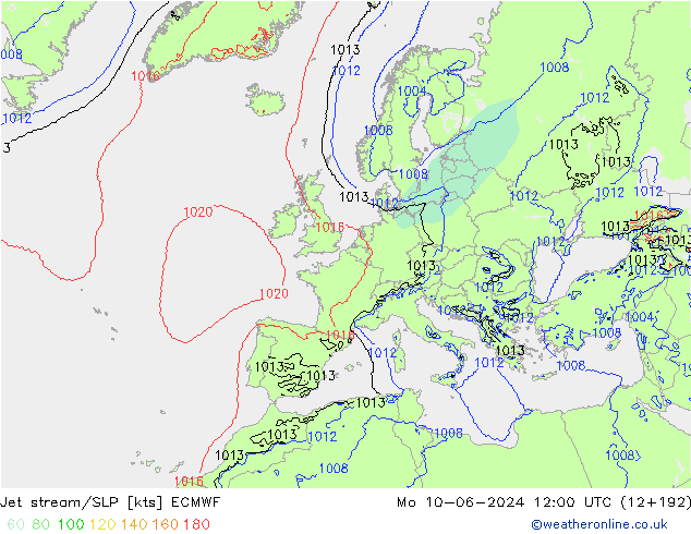 Jet Akımları/SLP ECMWF Pzt 10.06.2024 12 UTC