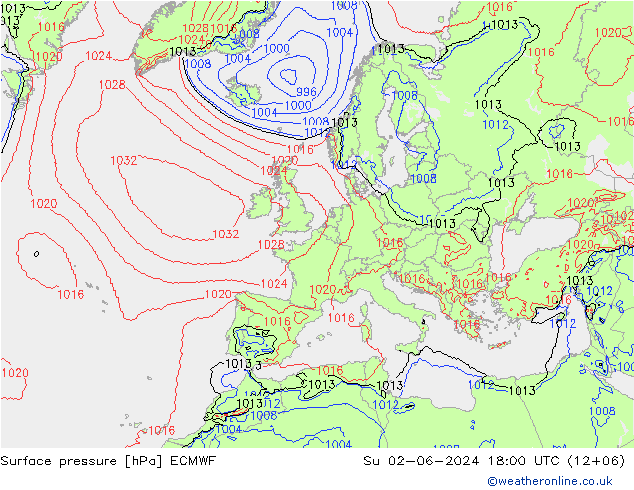 Presión superficial ECMWF dom 02.06.2024 18 UTC
