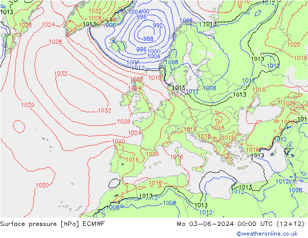 pressão do solo ECMWF Seg 03.06.2024 00 UTC